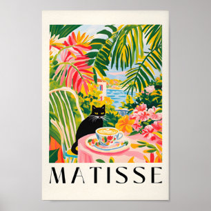 Grappige koffie print, zwarte kat muur kunst, Henr Poster