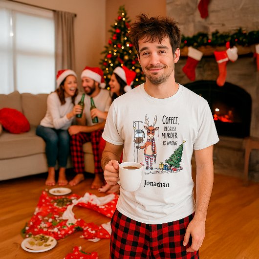 Grappige Koffie Rendier Kerstmis – Aangepaste Naam T-shirt