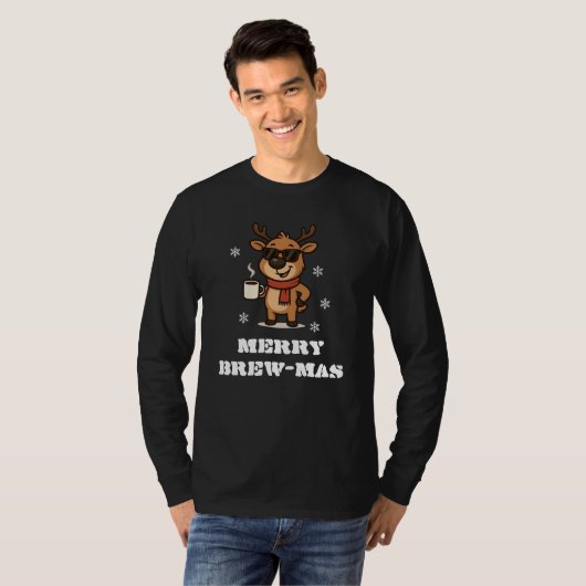 Grappige Koffie Rendier Kerstmis T-shirt (Voorkant volledig)