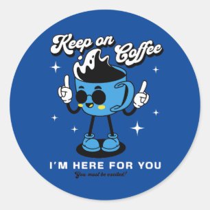 Grappige koffie retro mascotte -3 ronde sticker