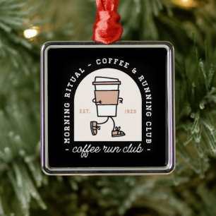 Grappige koffie run club hardloop liefhebbers retr metalen ornament