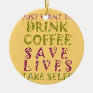 Grappige koffie selfie offerte ontwerp keramisch ornament