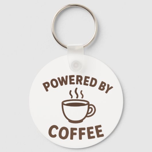 Grappige koffie Sleutelhanger - "Powered by Coffee (Voorkant)