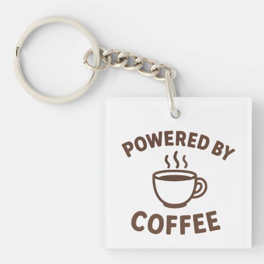 Grappige koffie Sleutelhanger - "Powered by Coffee (voorkant)