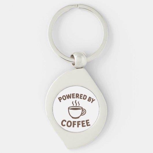 Grappige koffie Sleutelhanger - "Powered by Coffee (Voorkant)