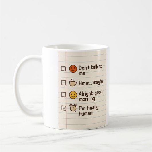 Grappige koffie stemmingschecklist mok – Ik ben ei (Links)
