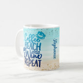 Grappige koffie strand wijn herhalen glitter perso koffiemok (Voorkant links)