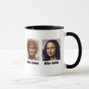 Grappige koffie voor en na - Da Vinci Mona Lisa Mok