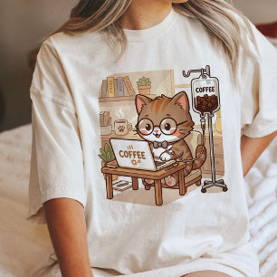 Grappige koffiekat met laptop en IV-druppel cute Tri-Blend Shirt