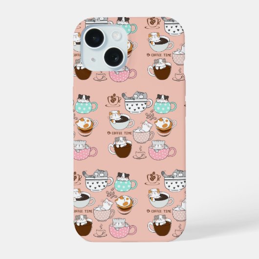 Grappige koffiekatten iPhone 15 case (Achterkant)