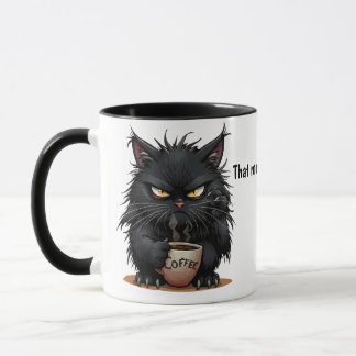 Grappige koffiekop vasthoudende kat mok