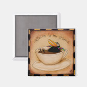 Grappige koffiekraai cartoon magneet (Voorkant / Achterkant)