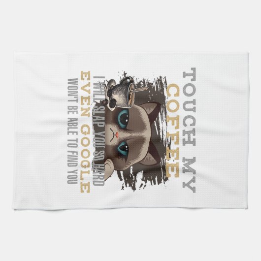 Grappige koffieliefhebber - kat humor theedoek (Horizontaal)