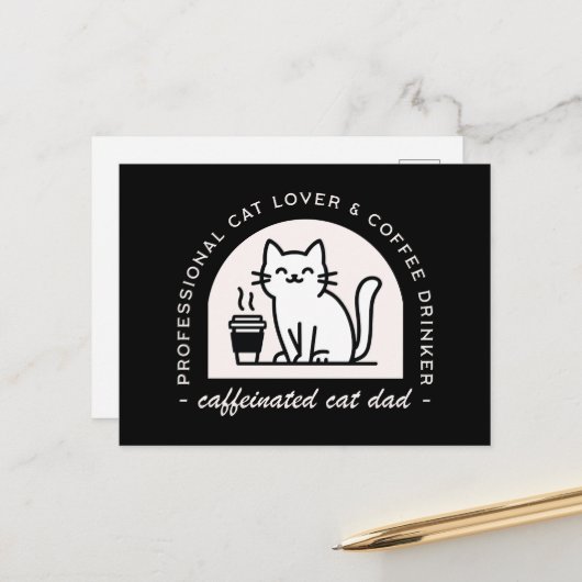 Grappige koffieliefhebber kattenvader briefkaart (Voorkant / Achterkant in situ)