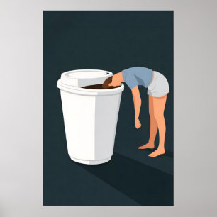 Grappige koffieposter, minimalistische humorprint poster