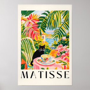 Grappige koffieprint, Zwarte kat muurkunst, Henri Poster