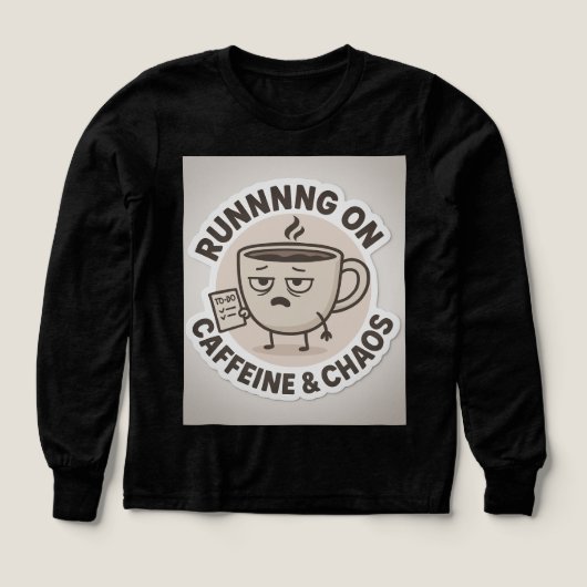 Grappige koffiesticker 'Draven op cafeïne en chaos (Voorkant)