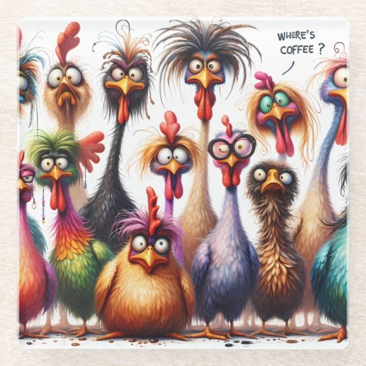 Grappige Koffievogels Glazen Onderzetter (Voorkant)