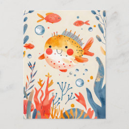 Grappige kogelvis in de buurt van Vibrant Reef Briefkaart