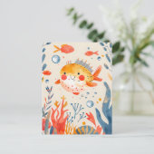 Grappige kogelvis in de buurt van Vibrant Reef Briefkaart (Staand voorkant)