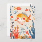 Grappige kogelvis in de buurt van Vibrant Reef Briefkaart (Voorkant / Achterkant)