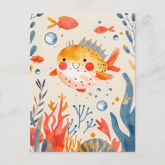 Grappige kogelvis in de buurt van Vibrant Reef Briefkaart (Voorkant)