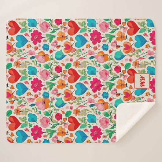 Grappige kokette, harten en bloemen monogram sherpa deken (Voorkant (horizontaal))