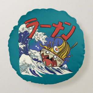 Grappige kom Ramen tijdens een oceaanstorm Rond Kussen