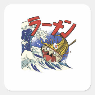Grappige kom Ramen tijdens een oceaanstorm Vierkante Sticker