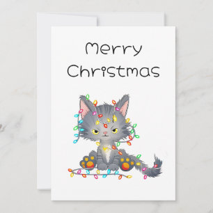 Grappige komische grillige boze kat vrolijk kerstf feestdagenkaart