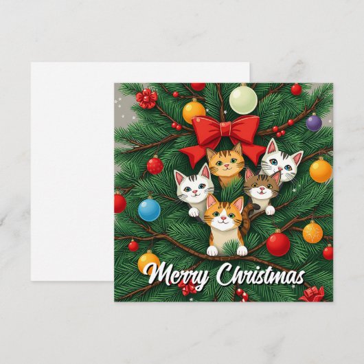 Grappige komische grillige kat vrolijke kerstboom feestdagenkaart (Voorkant / Achterkant)