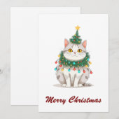 Grappige komische grillige kat vrolijke kerstboom feestdagenkaart (Voorkant / Achterkant)