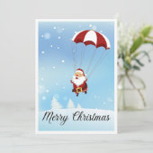 Grappige komische kerstman parachute vrolijk kerst feestdagenkaart (Staand voorkant)