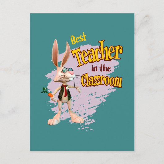 Grappige Konijn Beste Leraar in het Klaslokaal Briefkaart (Voorkant)