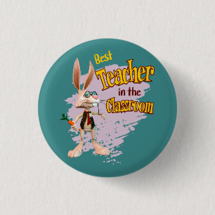 Grappige Konijn Beste Leraar in het Klaslokaal Ronde Button 3,2 Cm
