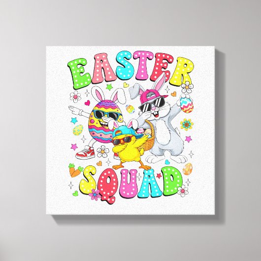Grappige Konijn Ei Kuiken Paas Squad Dag Heren Canvas Afdruk (Voorkant)