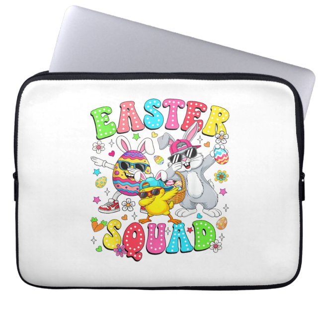 Grappige Konijn Ei Kuiken Paas Squad Dag Heren Laptop Sleeve (Voorkant)