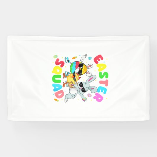 Grappige Konijn Ei Kuiken Paas Team Dag Mannen Spandoek (Horizontaal)