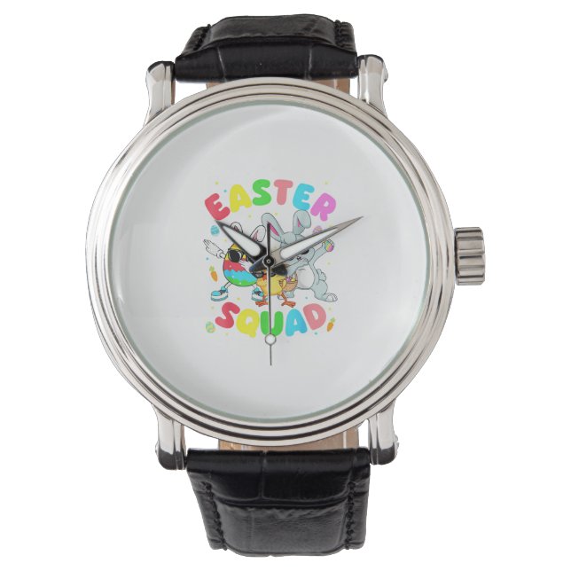 Grappige Konijn Ei Kuiken Paasploeg Dag Heren Horloge (Voorkant)