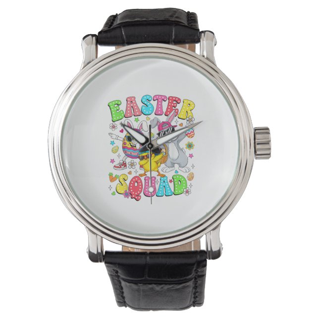 Grappige Konijn Ei Kuiken Paasploeg Dag Heren Horloge (Voorkant)