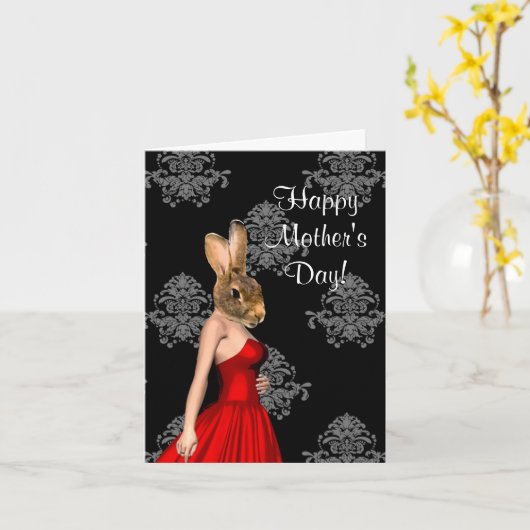 Grappige konijn karakter moederdag kaart (Gele Bloem)