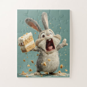 Grappige konijn met taart Jigsaw Puzzel