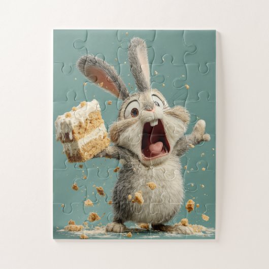 Grappige konijn met taart Jigsaw Puzzel (Verticaal)