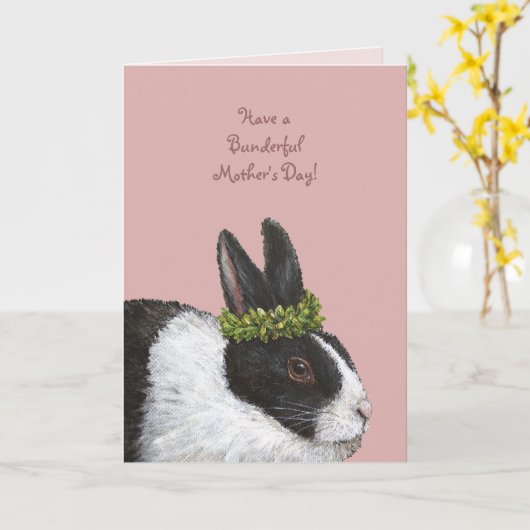 Grappige Konijn Moederdag kaart (Gele Bloem)