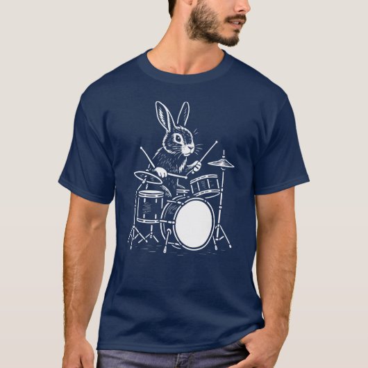 grappige konijn speelt op de drums t-shirt (Voorkant)