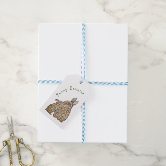 Grappige konijnen. Potloodtekening Cadeaulabel (Met Touw)