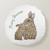 Grappige konijnen. Potloodtekening Rond Kussen (Voorkant)