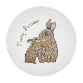 Grappige konijnen. Potloodtekening Snijplank