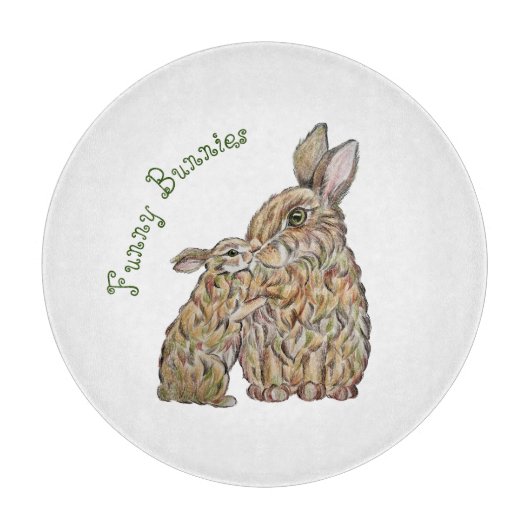 Grappige konijnen. Potloodtekening Snijplank (Voorkant)