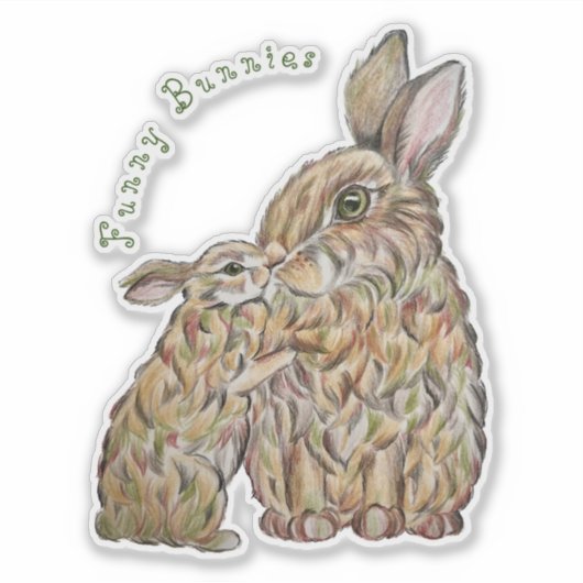 Grappige konijnen. Potloodtekening Sticker (Voorkant)